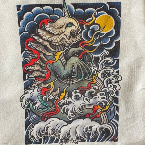 NWT Kaiju Tattoo Style Canvas Tote Trick-or-Treat Bag #2 - Picture 3 of 4